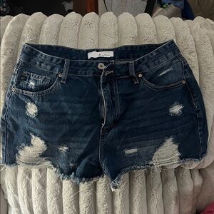 KanCan Women's Ripped Jean Shorts - Dark Blue